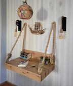 Homeartparis Handcrafted Rustic Wall-Mounted Rope Swing Table with Sconce Set