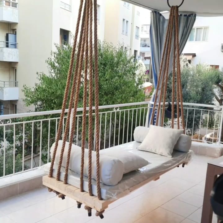Handcrafted Massive Wood Hammock-Style Hanging Swing - 140 cm - Homeartparis production