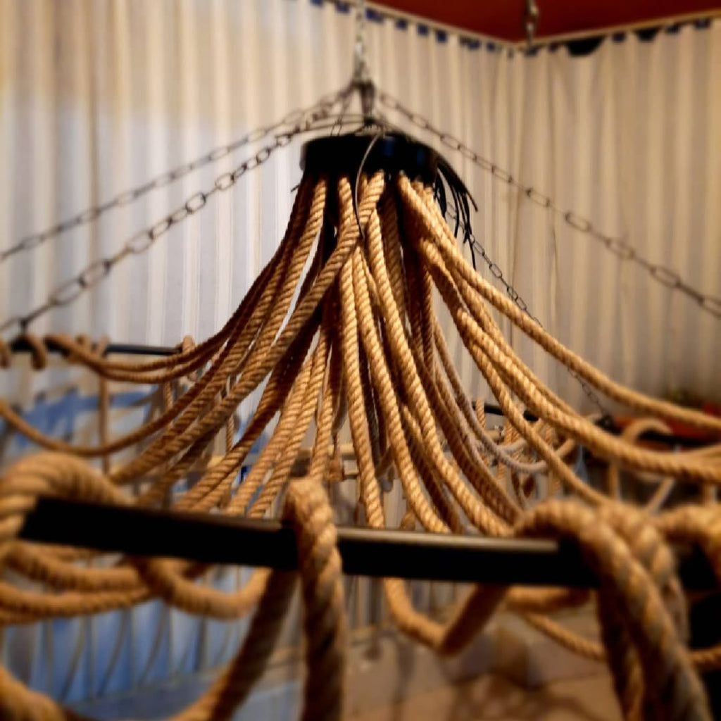 Grand 35-Arm Jute Rope Chandelier - Large Industrial Round Pendant Light - Homeartparis production