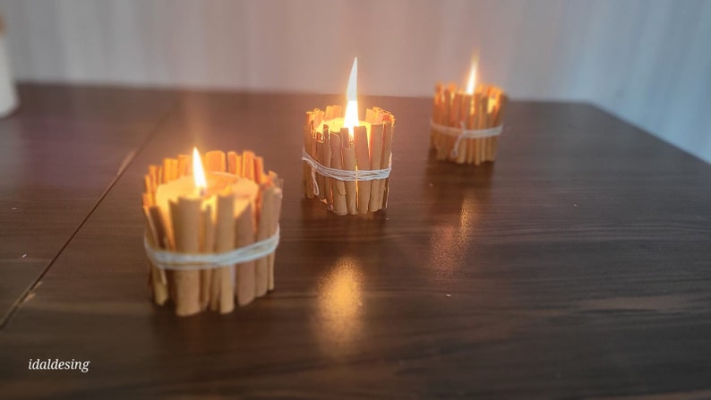 Natural Cinnamon Stick Candle , 3 pcs Handmade candle,  Rustic Table Centerpiece Homeartparis production