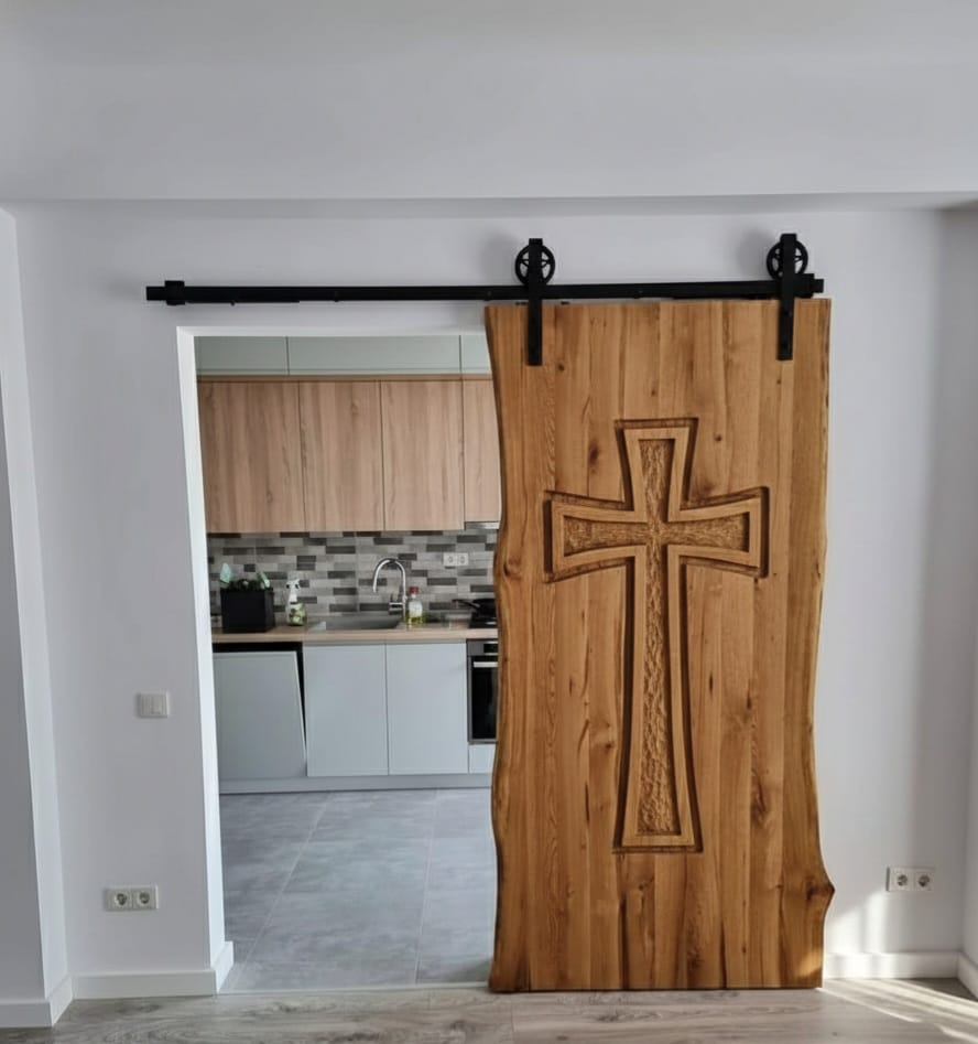Solid Wood Sliding Barn Door - Custom Artisanal Interior Door with Hardware - Homeartparis production