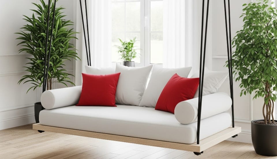 Desing Spruce Wood Porch Swing Bed Set - Outdoor Garden Hanging Daybed with Cushions - Homeartparis production