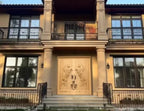Vitage Wooden Garden Gate, Medieval Hand-Carved Chestnut Wood Double Doors with Rearing Horse Reliefs - Custom Size and Logo Options Homeartparis production