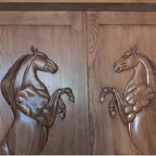 Vitage Wooden Garden Gate, Medieval Hand-Carved Chestnut Wood Double Doors with Rearing Horse Reliefs - Custom Size and Logo Options Homeartparis production