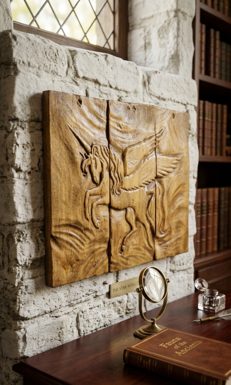 A Mythological Legacy: 3-Piece Hand-Carved Wooden Pegasus Art - Homeartparis production