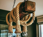 Medieval Style 4-Light Wood and Rope Rustic Chandelier Homeartparis production
