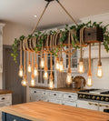 Grand 138 cm Wood Beam Chandelier with 15 Rope Pendants and Artificial Flowers Homeartparis production
