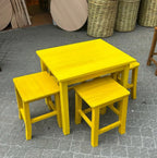 Vibrant Commercial Cafe Table Set, 4 Stools and 1 Table, Patio and Terrace Furniture, Customizable Wood, Suitable for Indoor/Outdoor Use> by homeartparis