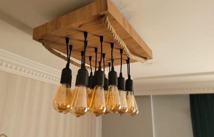 Wood Chandelier, Stairwell Lighting Fixture, 12-Light Rustic Lamp, High Ceiling & Kitchen Island Pendant chandelier