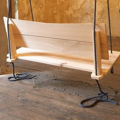 Artisan Handcrafted Solid Massive Wood Hanging Swing with Backrest - 140 cm Wide - Homeartparis production
