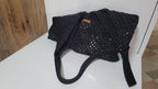 Home art paris Elegant Black Crochet Evening Bag - Designer Hand-Knitted Shoulder Bag by Seval Özsoy - Unique Formal Crossbody Purse with Vegan Leaher Strap