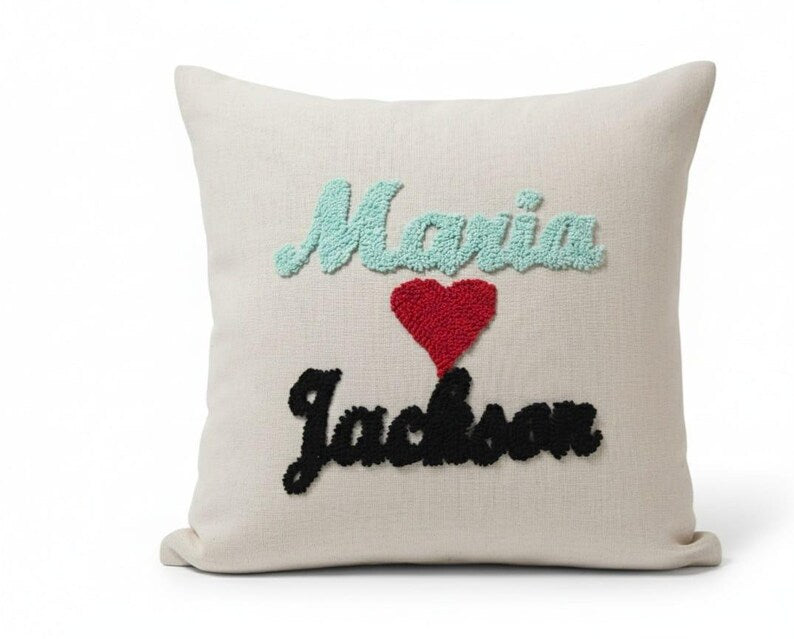 homeartparis Textured Punch Needle Pillow, Custom Couple Gift, Personalized Wedding Anniversary Cushion Cover by SevalDesing
