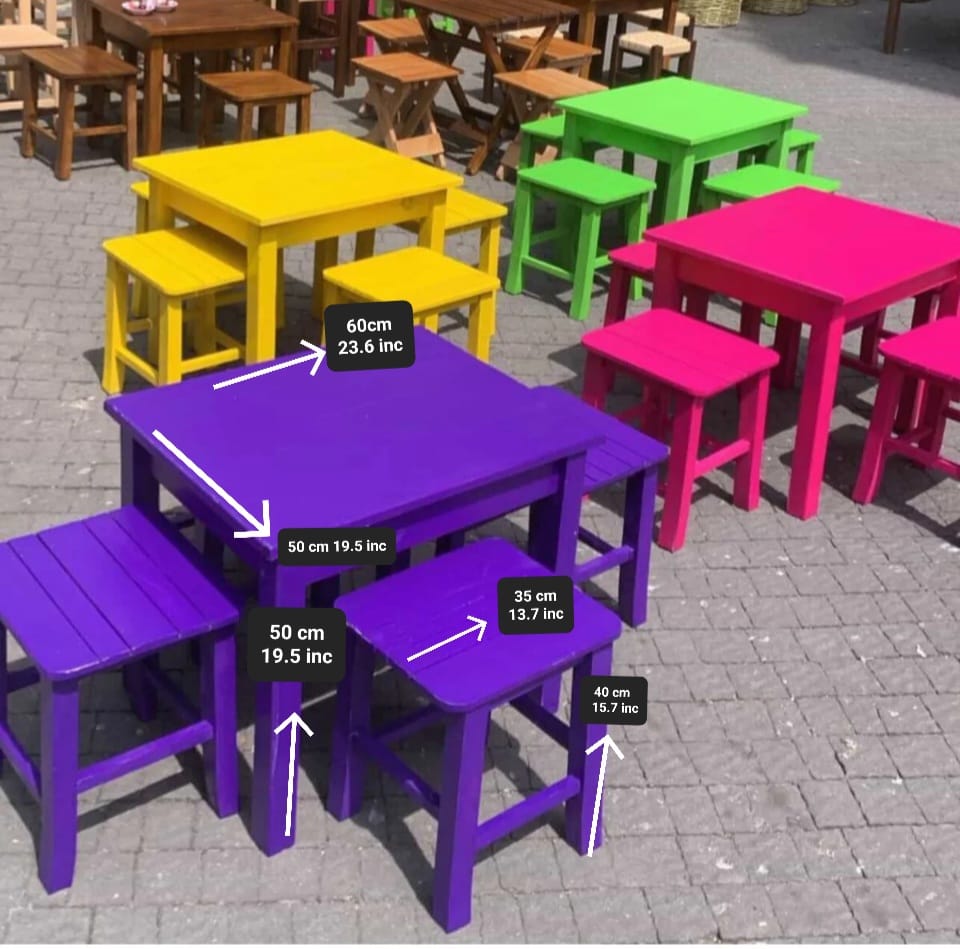 Vibrant Commercial Cafe Table Set, 4 Stools and 1 Table, Patio and Terrace Furniture, Customizable Wood, Suitable for Indoor/Outdoor Use> by homeartparis