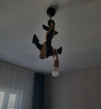 Handcrafted Wooden Anchor Pendant Light - Nautical Dual-Rope Chandelier with Adjustable Hanging Height