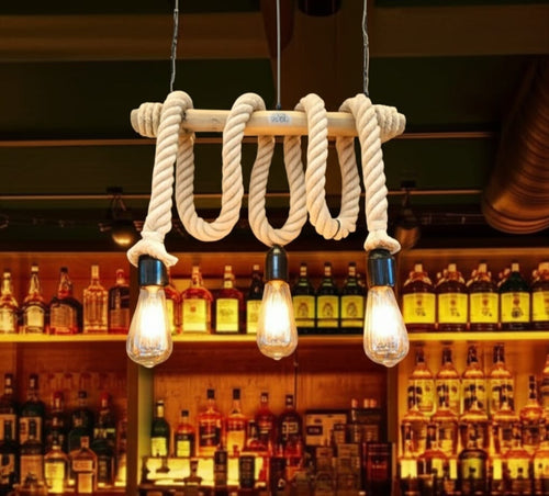 3-Light White Rope and Natural Wood Rustic Chandelier Homeartparis production