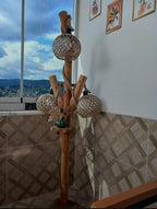 Natural Tree Branch Floor Lamp with 3 Rope Shades Homeartparis production
