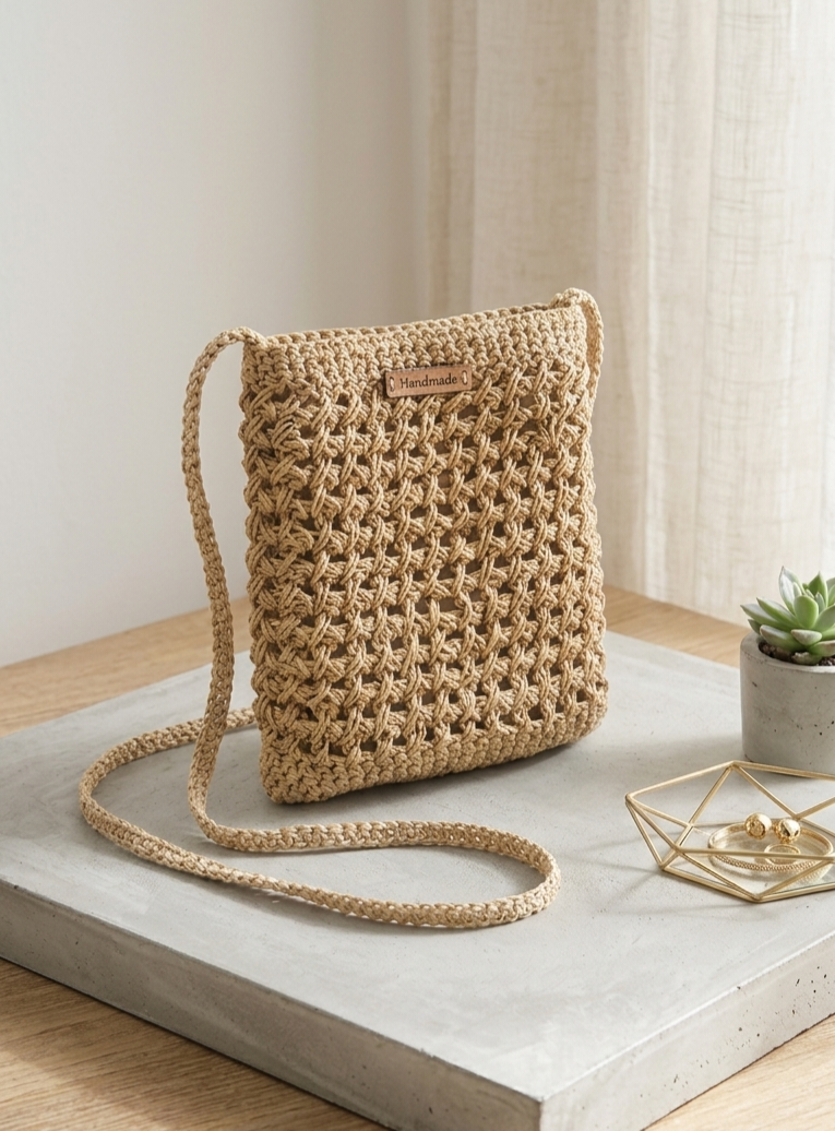 Minimalist Straw Crossbody Bag - Handmade Woven Raffia Style Purse by Seval Özsoy - Natural Boho Summer Bag - Unique Artisan Gift for Her