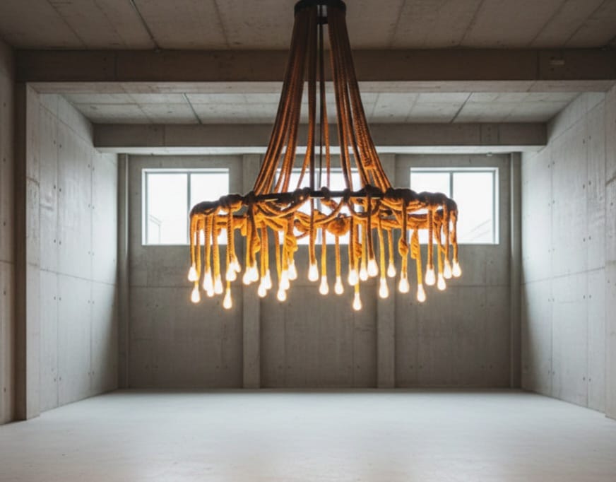 Grand 35-Arm Jute Rope Chandelier - Large Industrial Round Pendant Light - Homeartparis production
