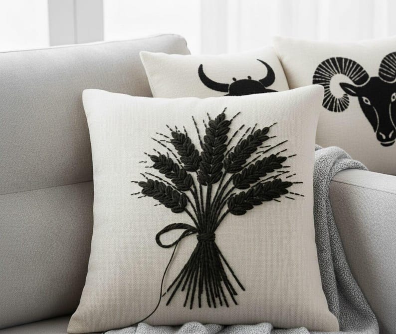 homeartparis Handmade Punch Needle Pillow, Minimalist Throw Pillow, Personalized Birthday Gift, 16x16 Linen Cover, Astrology Home Decor