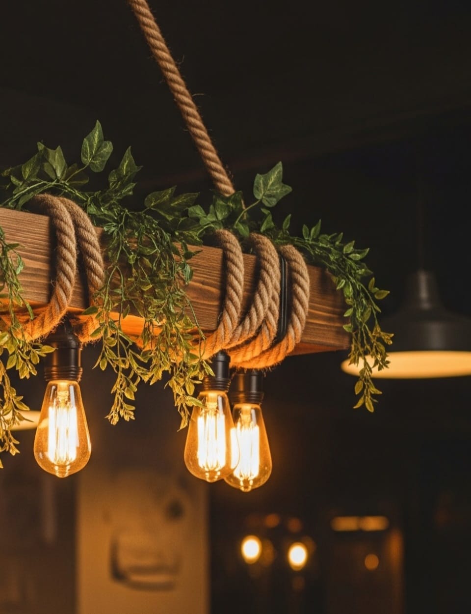 Rustic Wood Beam Chandelier, Scandinavian Style Pendant, Modern Farmhouse Kitchen Island Lighting