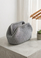 The Homeartparis Sparkly Grey Crochet Clutch - Handmade Silver Glitter Evening Bag by Seval Özsoy - Luxury Party Purse with Metal Frame - Elegant Occasion Gift