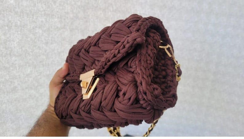 Brown Popcorn Stitch Crossbody Bag - Designer Knit Shoulder Bag by Seval Özsoy - Unique Limited Edition Boho Purse - Special Gift for Her
