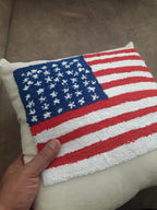homeartparis Punch Needle American Flag Pillow Cover | Tufted USA Flag Cushion | Patriotic Home Decor Accent | Handmade 4th of July Gift