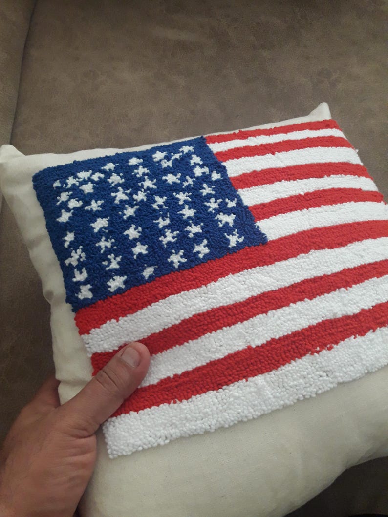 homeartparis Punch Needle American Flag Pillow Cover | Tufted USA Flag Cushion | Patriotic Home Decor Accent | Handmade 4th of July Gift