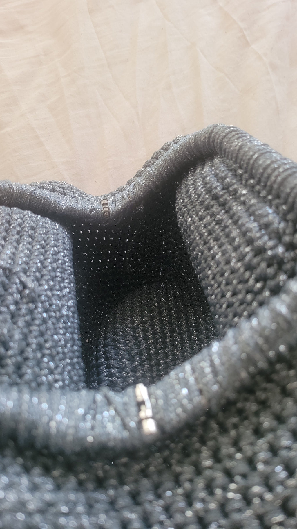 The Homeartparis Sparkly Grey Crochet Clutch - Handmade Silver Glitter Evening Bag by Seval Özsoy - Luxury Party Purse with Metal Frame - Elegant Occasion Gift