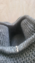 The Homeartparis Sparkly Grey Crochet Clutch - Handmade Silver Glitter Evening Bag by Seval Özsoy - Luxury Party Purse with Metal Frame - Elegant Occasion Gift