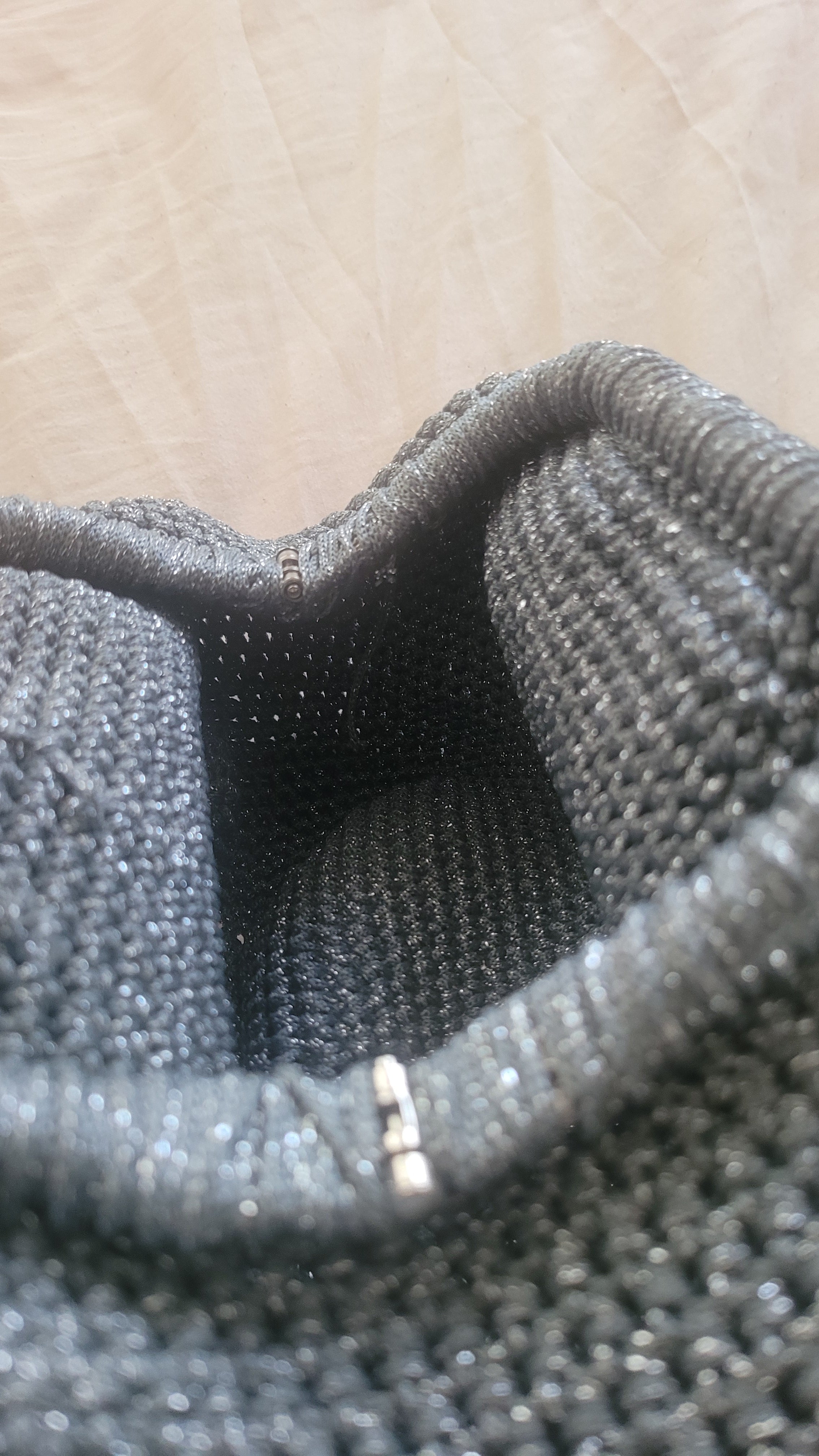 The Homeartparis Sparkly Grey Crochet Clutch - Handmade Silver Glitter Evening Bag by Seval Özsoy - Luxury Party Purse with Metal Frame - Elegant Occasion Gift