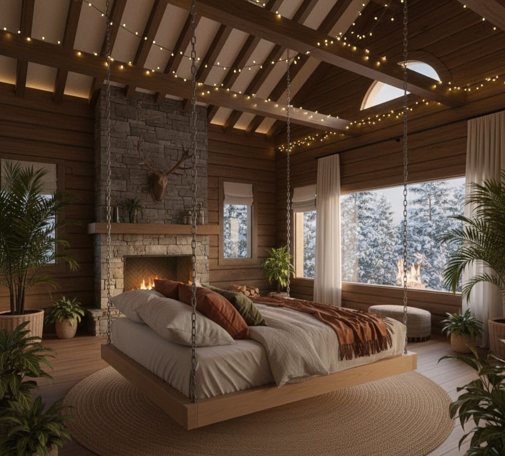 Majestic Solid Spruce Hanging Swing Bed - Heavy Duty Floating Platform Bed Frame - Homeartparis production