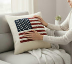 homeartparis Punch Needle American Flag Pillow Cover | Tufted USA Flag Cushion | Patriotic Home Decor Accent | Handmade 4th of July Gift