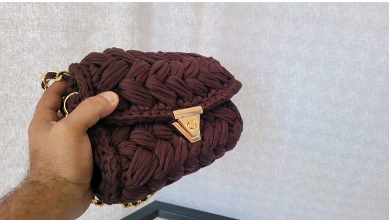 Brown Popcorn Stitch Crossbody Bag - Designer Knit Shoulder Bag by Seval Özsoy - Unique Limited Edition Boho Purse - Special Gift for Her