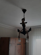 Handcrafted Wooden Anchor Pendant Light - Nautical Dual-Rope Chandelier with Adjustable Hanging Height