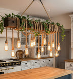 Grand 138 cm Wood Beam Chandelier with 15 Rope Pendants and Artificial Flowers Homeartparis production
