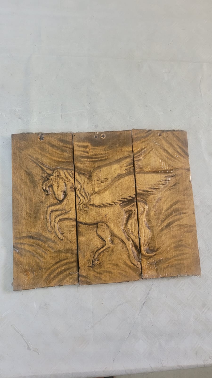 A Mythological Legacy: 3-Piece Hand-Carved Wooden Pegasus Art - Homeartparis production