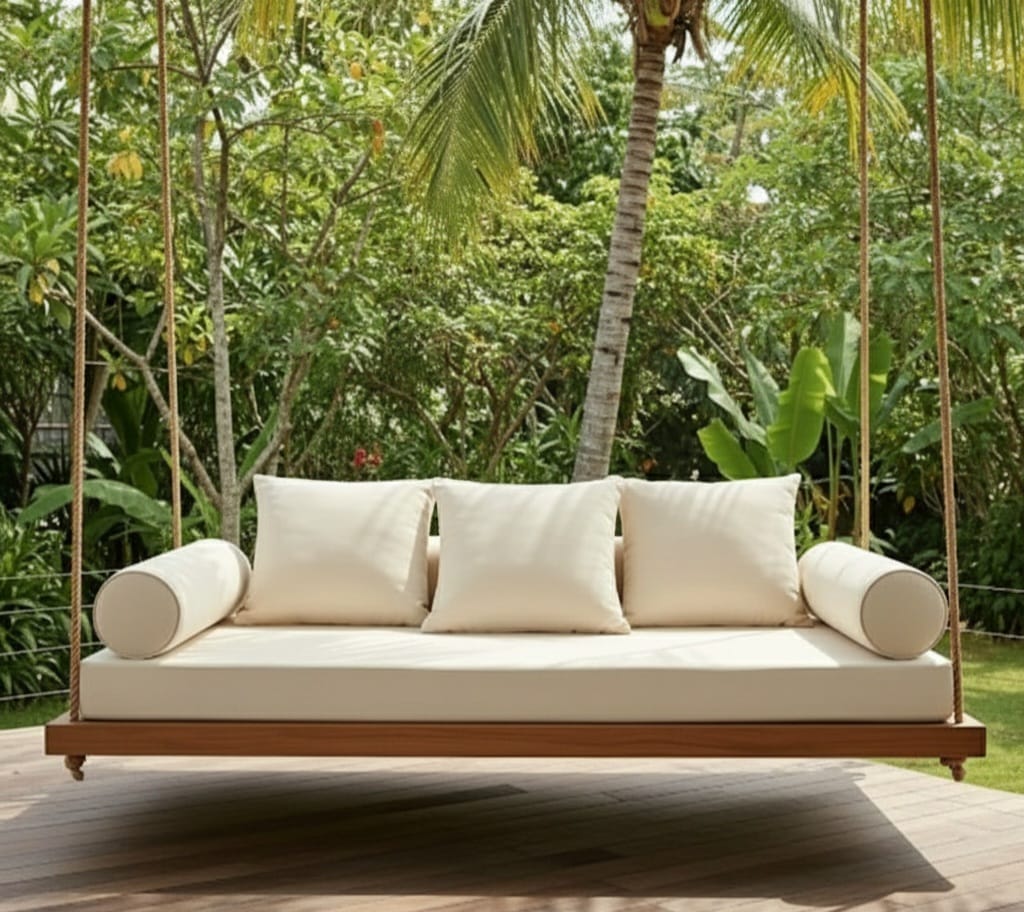 Handcrafted Spruce Wood Hanging Swing Bed - Complete All-Inclusive Set - Homeartparis production