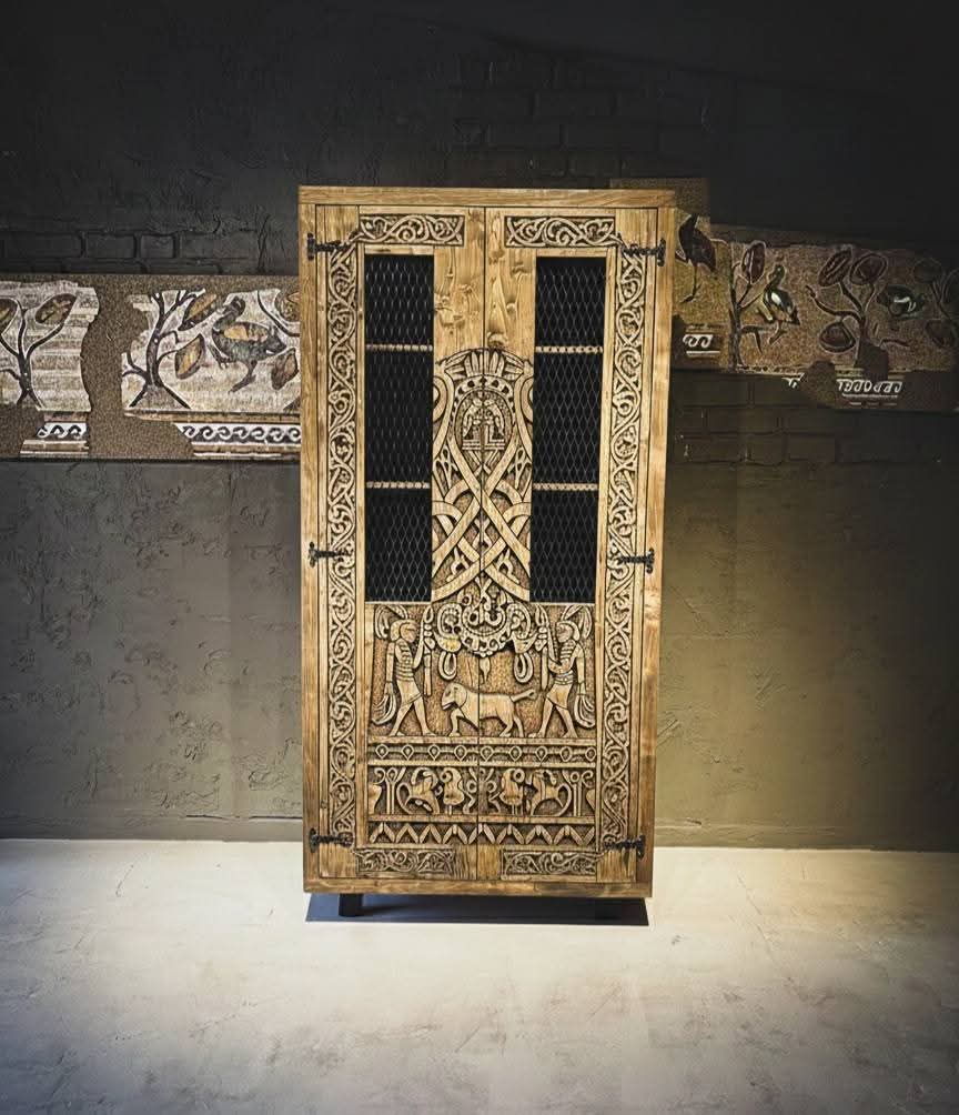 Hand-Carved & Wood-Burned Rustic Spruce Wood Cabinet - Homeartparis production
Important Note: Free Worldwide Shipping & Secure Delivery!