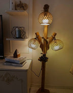 Natural Tree Branch Floor Lamp with 3 Rope Shades Homeartparis production