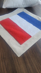 Homeartparis French Flag Punch Needle Pillow Cover, France Linen Cushion Case, Parisian Style Gift, Textured Home Decor 16x16