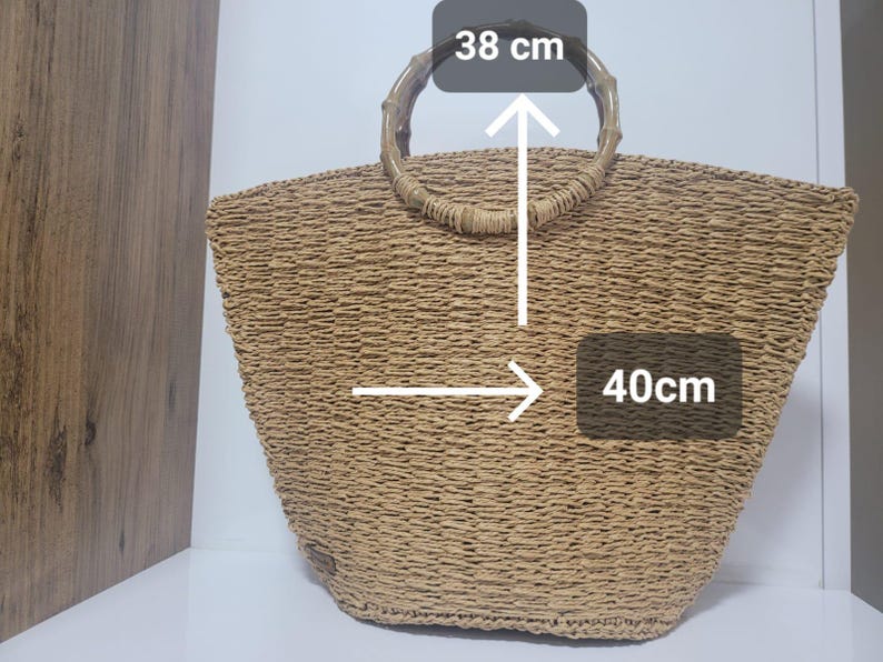 The Homeartparis Oversized Straw Tote Bag - Handmade Raffia Beach Bag by Seval Özsoy - Large Summer Vacation Bag with Bamboo-Look Handles - Chic Bohemian Gifts