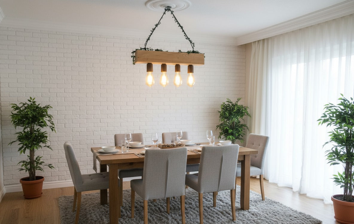 Minimalist Wood Beam Chandelier, Scandinavian Style Pendant, Modern Farmhouse Kitchen Island Lighting
