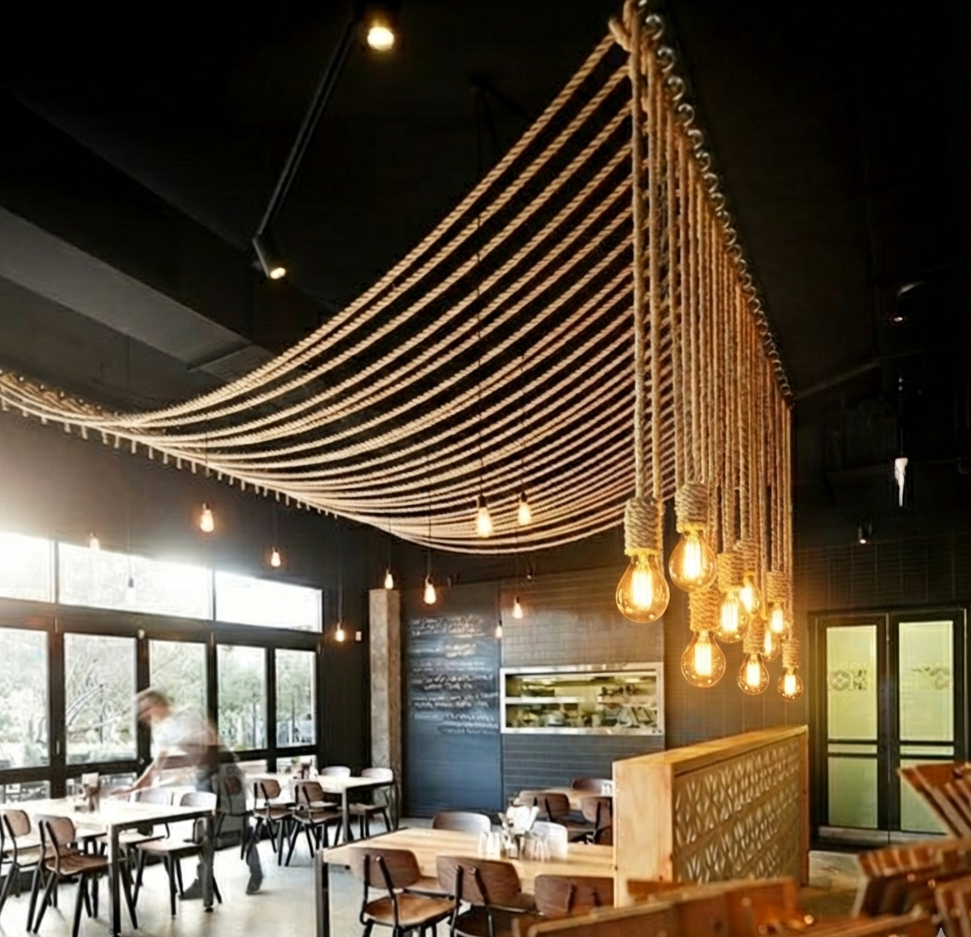 Grand 40-Arm Linear Jute Rope Chandelier - Extra Long Customizable Cascade Lighting - Homeartparis production