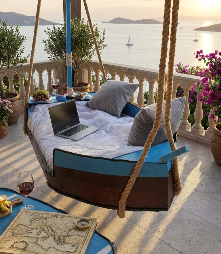 Homeartparis Unique Boat-Shaped Swing Sofa Bed - Handcrafted Nautical Daybed