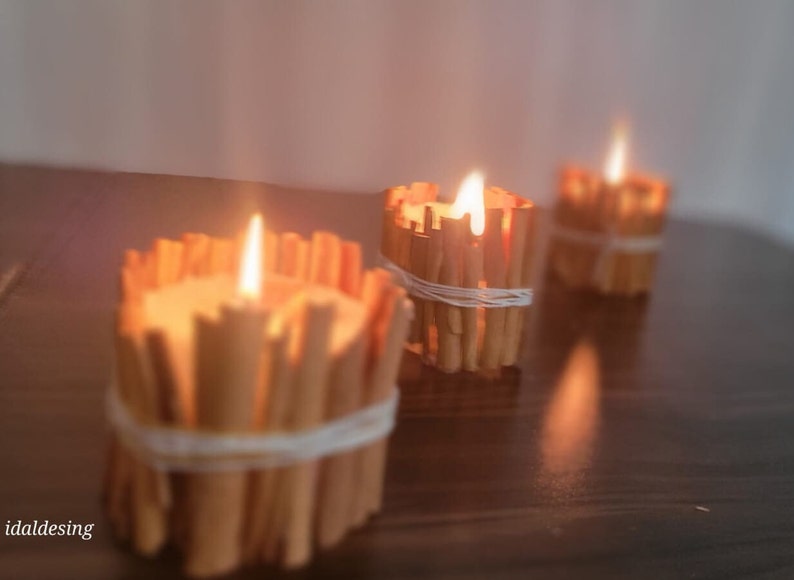 Natural Cinnamon Stick Candle , 3 pcs Handmade candle,  Rustic Table Centerpiece Homeartparis production