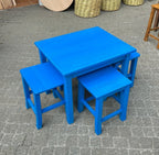 Vibrant Commercial Cafe Table Set, 4 Stools and 1 Table, Patio and Terrace Furniture, Customizable Wood, Suitable for Indoor/Outdoor Use> by homeartparis