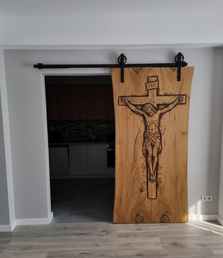 Solid Wood Sliding Barn Door - Custom Artisanal Interior Door with Hardware - Homeartparis production