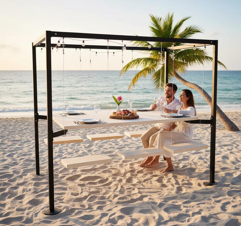 Swing Table porch garden Dining Set - 1.3 Ton Capacity Heavy-Duty Metal Frame Commercial Furniture by home art paris