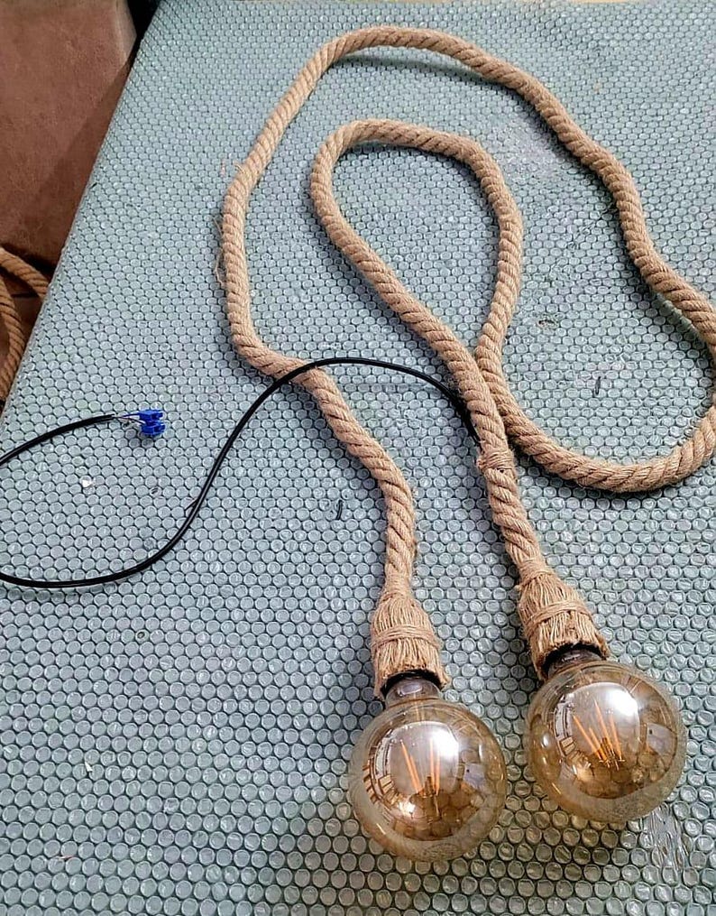 Large rope Chandelier, 60 Light Swag Fixture, Restaurant Ceiling Lamp, 150cm Wood Base + 30 Double Rope Arms, Barn Wedding Lighting